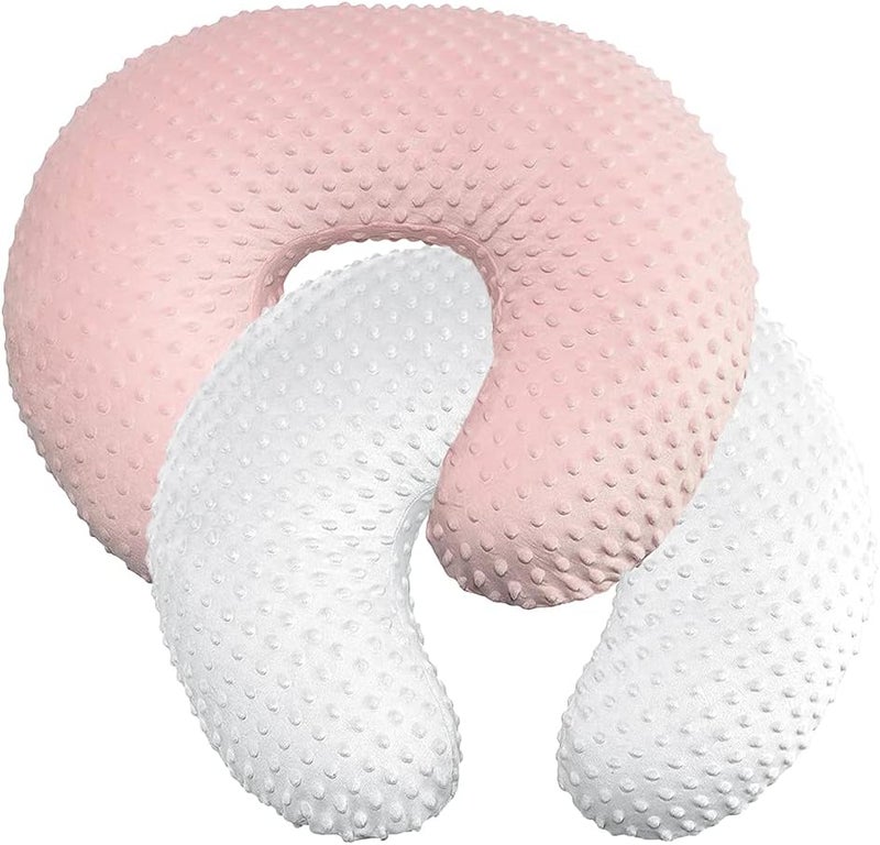 iEvolve Minky Nursing Pillow Cover Breast Feeding Pillow Cover Slipcover U Shape for Baby Boy Girl,Cover Only(White&Pink 2Pack) - Image 1